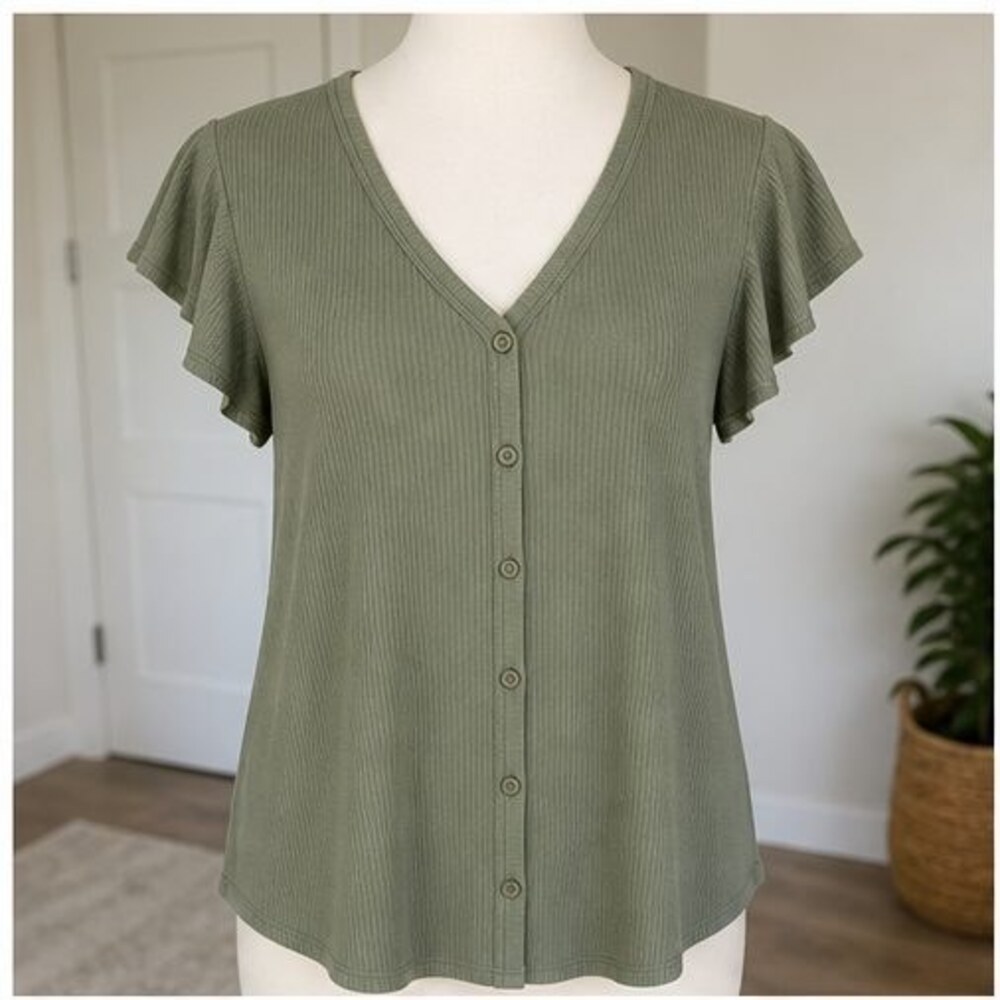 Olive Puff Sleeve Top